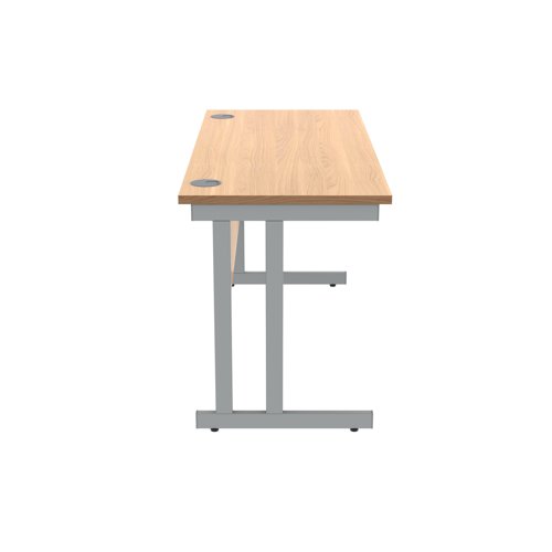 Polaris Rectangular Double Upright Cantilever Desk 1400x600x730mm Norwegian Beech/Silver KF822030