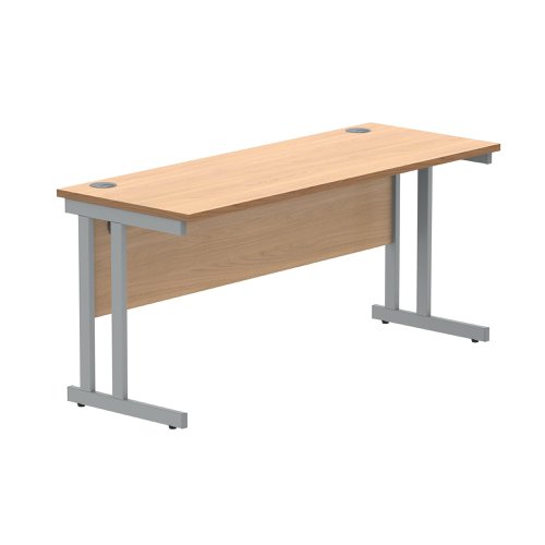 Polaris Rectangular Double Upright Cantilever Desk 1600x600x730mm Norwegian Beech/Silver KF822040