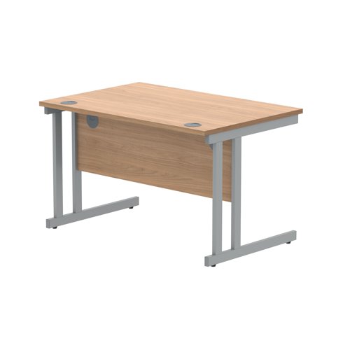 Polaris Rectangular Double Upright Cantilever Desk 1200x800x730mm Norwegian Beech/Silver KF822050