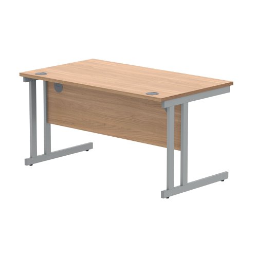 Polaris Rectangular Double Upright Cantilever Desk 1400x800x730mm Norwegian Beech/Silver KF822060