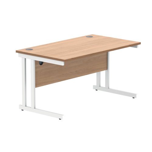 Polaris Rectangular Double Upright Cantilever Desk 1400x800x730mm Norwegian Beech/White KF822140