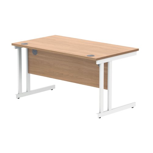 Polaris Rectangular Double Upright Cantilever Desk 1400x800x730mm Norwegian Beech/White KF822140