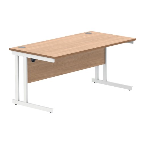 Polaris Rectangular Double Upright Cantilever Desk 1600x800x730mm Norwegian Beech/White KF822150