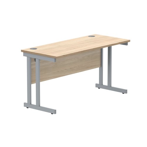 Polaris Rectangular Double Upright Cantilever Desk 1400x600x730mm Canadian Oak/Silver KF822190