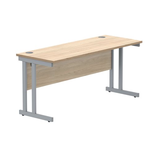 Polaris Rectangular Double Upright Cantilever Desk 1600x600x730mm Canadian Oak/Silver KF822200