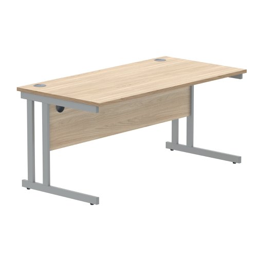 Polaris Rectangular Double Upright Cantilever Desk 1600x800x730mm Canadian Oak/Silver KF822230