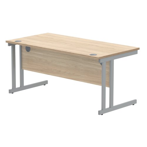 Polaris Rectangular Double Upright Cantilever Desk 1600x800x730mm Canadian Oak/Silver KF822230