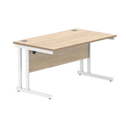 Polaris Rectangular Double Upright Cantilever Desk 1400x800x730mm Canadian Oak/White KF822300