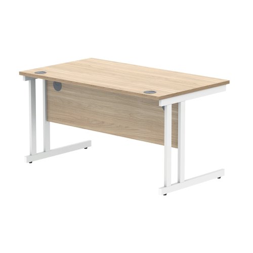 Polaris Rectangular Double Upright Cantilever Desk 1400x800x730mm Canadian Oak/White KF822300