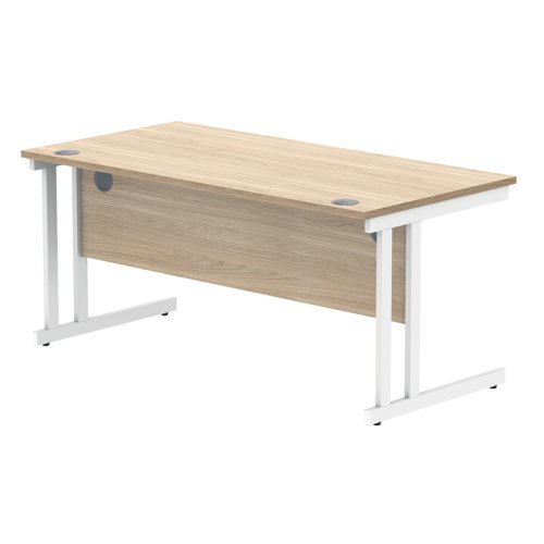 Polaris Rectangular Double Upright Cantilever Desk 1600x800x730mm Canadian Oak/White KF822310