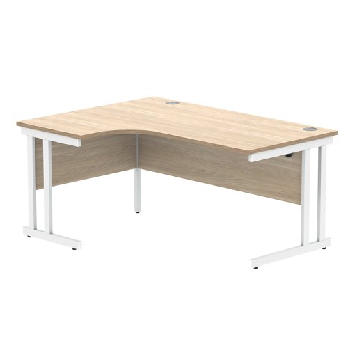 Polaris Left Hand Radial Double Upright Cantilever Desk 1600x1200x730mm Canadian Oak/White KF822320