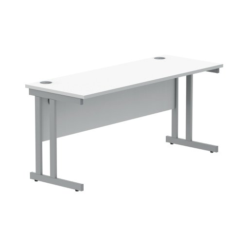 Polaris Rectangular Double Upright Cantilever Desk 1600x600x730mm Arctic White/Silver KF822360