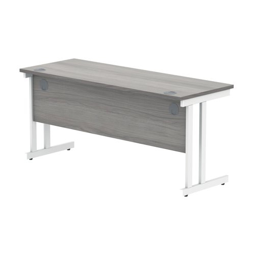 Polaris Rectangular Double Upright Cantilever Desk 1600x600x730mm Alaskan Grey Oak/White KF822600