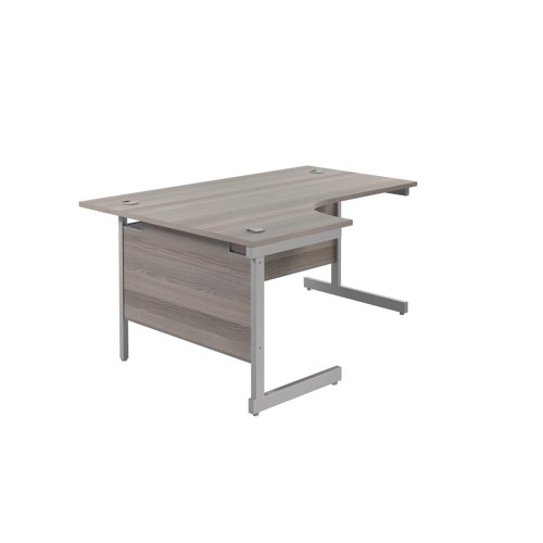 Jemini Radial Left Hand Single Upright Desk 1600x800-1200x730mm Grey Oak/Silver KF822692