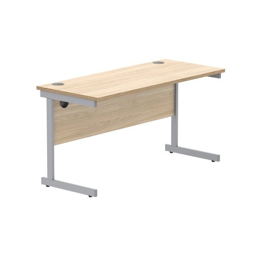 Astin Rectangular Single Upright Cantilever Desk 1400x600x730mm Canadian Oak/Silver KF824374