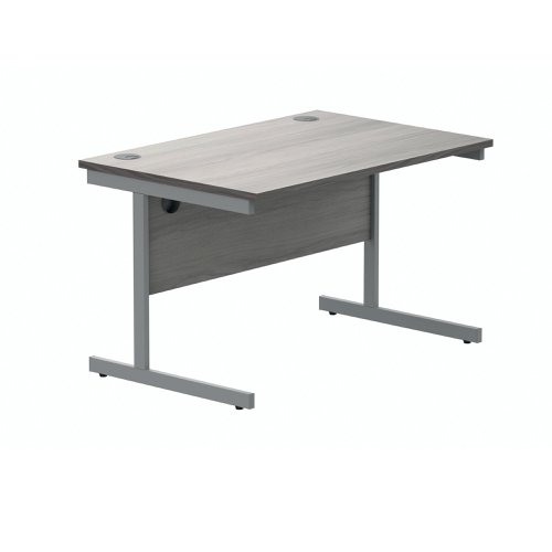 Polaris Rectangular Single Upright Cantilever Desk 1200x800x730mm Alaskan Grey Oak/Silver KF882342