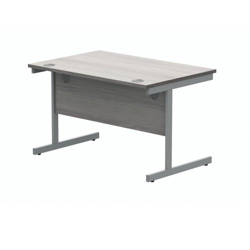 Polaris Rectangular Single Upright Cantilever Desk 1200x800x730mm Alaskan Grey Oak/Silver KF882342