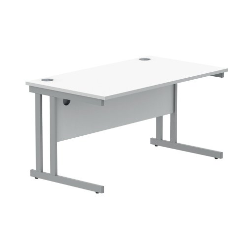 Polaris Rectangular Double Upright Cantilever Desk 1400x800x730mm Arctic White/Silver KF882348