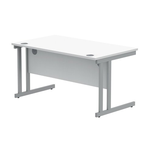 Polaris Rectangular Double Upright Cantilever Desk 1400x800x730mm Arctic White/Silver KF882348