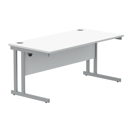 Polaris Rectangular Double Upright Cantilever Desk 1600x800x730mm Arctic White/Silver KF882349