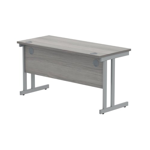 Polaris Rectangular Double Upright Cantilever Desk 1400x600x730mm Alaskan Grey Oak/Silver KF882361