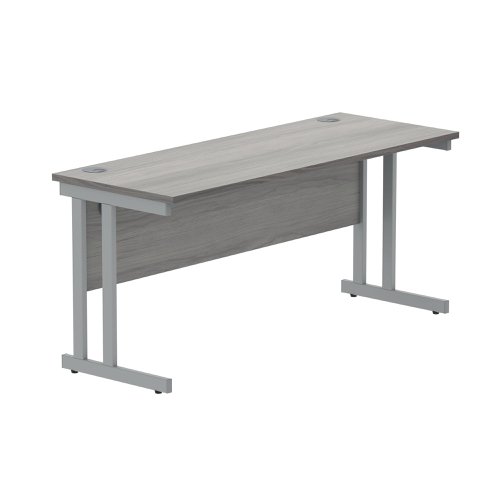 Polaris Rectangular Double Upright Cantilever Desk 1600x600x730mm Alaskan Grey Oak/Silver KF882362