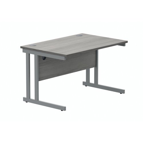 Polaris Rectangular Double Upright Cantilever Desk 1200x800x730mm Alaskan Grey Oak/Silver KF882363