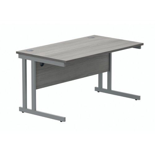 Polaris Rectangular Double Upright Cantilever Desk 1400x800x730mm Alaskan Grey Oak/Silver KF882364