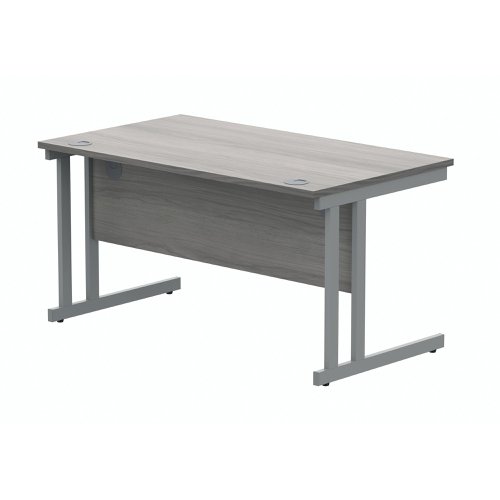 Polaris Rectangular Double Upright Cantilever Desk 1400x800x730mm Alaskan Grey Oak/Silver KF882364