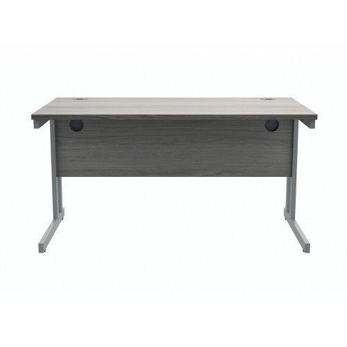 Polaris Rectangular Double Upright Cantilever Desk 1400x800x730mm Alaskan Grey Oak/Silver KF882364