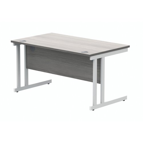 Polaris Rectangular Double Upright Cantilever Desk 1400x800x730mm Alaskan Grey Oak/White KF882370