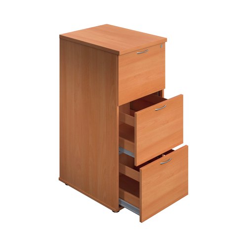 A must for any office, this sturdy three drawer wooden filing cabinet will help to keep your documents filed securely in A4 or foolscap hanging files. It is lockable, with an anti-tilt mechanism and 100% drawer extension.