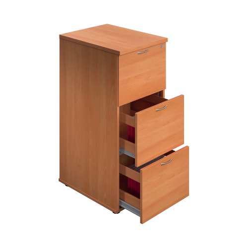 A must for any office, this sturdy three drawer wooden filing cabinet will help to keep your documents filed securely in A4 or foolscap hanging files. It is lockable, with an anti-tilt mechanism and 100% drawer extension.