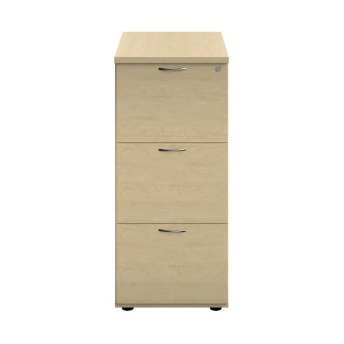 A must for any office, this sturdy three drawer wooden filing cabinet will help to keep your documents filed securely in A4 or foolscap hanging files. It is lockable, with an anti-tilt mechanism and 100% drawer extension.