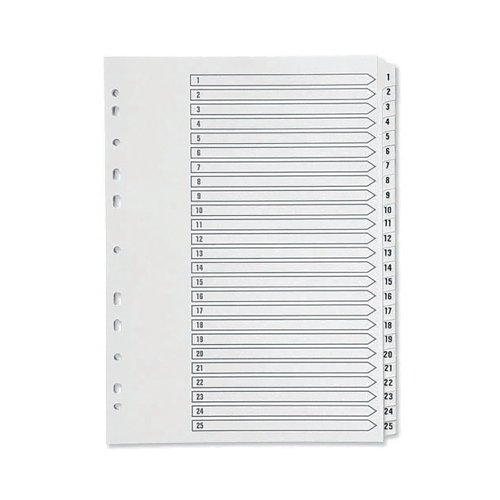 Q-Connect 1-25 Index Multi-Punched Reinforced Board Clear Tab A4 White KF97056