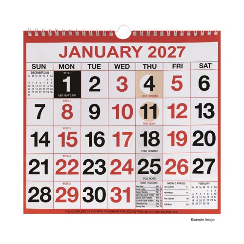 Unbranded Wirebound Month To View Calendar 249x231mm 2027 KFYC2227