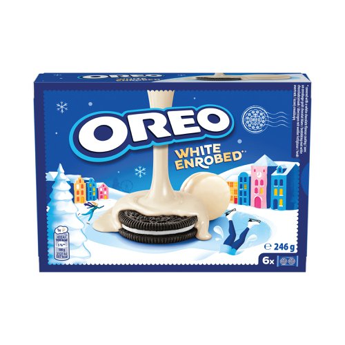 Smooth snowy white chocolate flavour coating on the original Oreo. Perfect To Share with family and friends during the Christmas period. Suitable For Vegetarians.