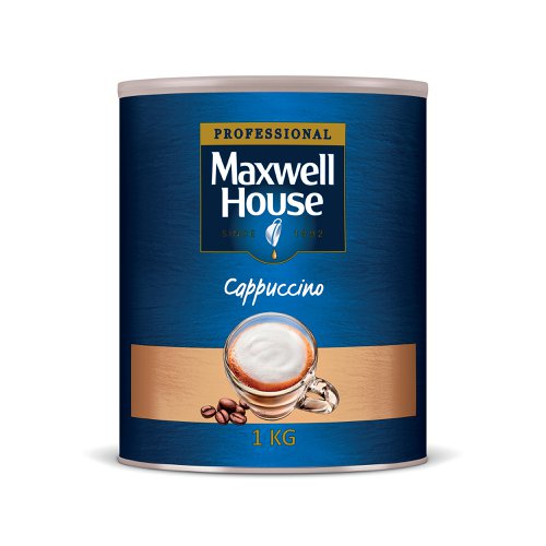 Simply add hot water for an instant, smooth and silky Maxwell House Cappuccino, new recipe with less sugar, but the same quality taste. This indulgent, coffee shop favourite is supplied in a 1kg tin, which is now recyclable. This large 1kg tin is providing better value, with a reduction in the cost to serve.