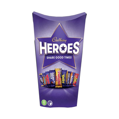 A mix of miniature versions of your beloved Cadbury chocolates, Cadbury Heroes are the perfect sharing treats for the office or at home. Catering to all tastes, this irresistible 290g carton includes all your classic favourites: Dairy Milk, Dairy Milk Caramel, Twirl, Wispa, Crunchie Bits, Eclair, Dinky Decker, Fudge and Creme Egg Twisted- individually wrapped for freshness.