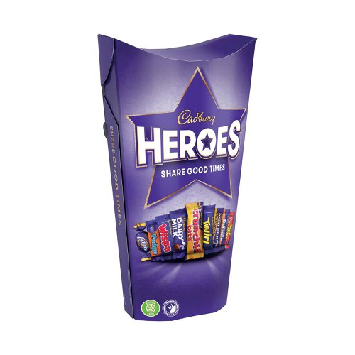 A mix of miniature versions of your beloved Cadbury chocolates, Cadbury Heroes are the perfect sharing treats for the office or at home. Catering to all tastes, this irresistible 290g carton includes all your classic favourites: Dairy Milk, Dairy Milk Caramel, Twirl, Wispa, Crunchie Bits, Eclair, Dinky Decker, Fudge and Creme Egg Twisted- individually wrapped for freshness.