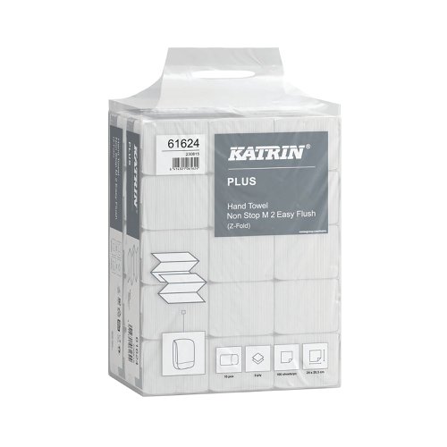 Katrin Plus Hand Towel EasyFlush M2 Pack x15pcs (Pack of 2400) 61624