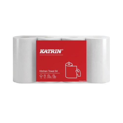 Katrin Kitchen Towel Paper Roll 2-Ply 64 Sheets White (Pack of 4) 87075