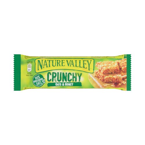 Nature Valley Crunchy cereal bar made with 100% whole grain rolled oats and honey. A great snack for on the go, breakfast, or a tea-break snack, with 2 bars inside every individual pack, 18 packs provides 36 bars. No artificial flavours, colours or preservatives. Suitable for vegetarians. Lactose free. Each invividual pack is 42g. Supplied in a countertop display box for easy display and customer convenience.