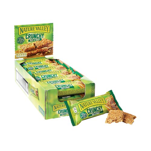 Nature Valley Crunchy cereal bar made with 100% whole grain rolled oats and honey. A great snack for on the go, breakfast, or a tea-break snack, with 2 bars inside every individual pack, 18 packs provides 36 bars. No artificial flavours, colours or preservatives. Suitable for vegetarians. Lactose free. Each invividual pack is 42g. Supplied in a countertop display box for easy display and customer convenience.