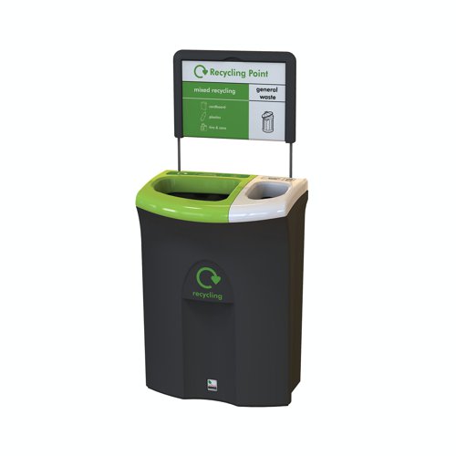 Meridian Recycling Bin Double Mixed Recycling and General Waste 110L Black/Lime/White L1881/2 | Leafield Environmental Ltd