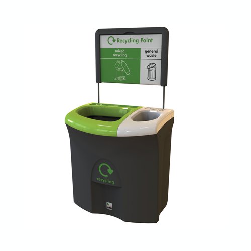 Meridian Recycling Bin Double Mixed Recycling and General Waste 87L Black/Lime/White 81893/6 | Leafield Environmental Ltd