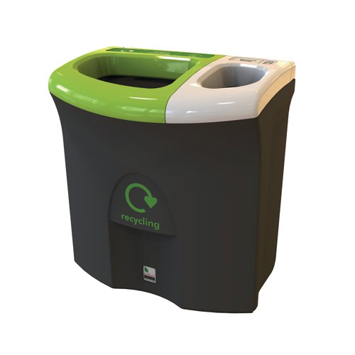 Meridian Recycling Bin Double Mixed Recycling and General Waste 87L Black/Lime/White 81893/6 | Leafield Environmental Ltd