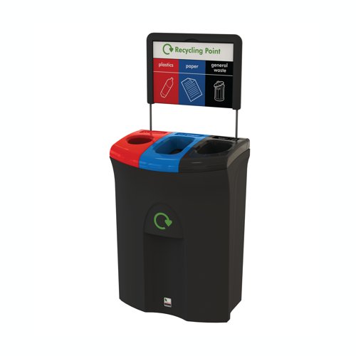 Meridian Recycling Bin Triple Plastics Paper and General Waste 110L Red/Blue/Black L1881/16 | Leafield Environmental Ltd