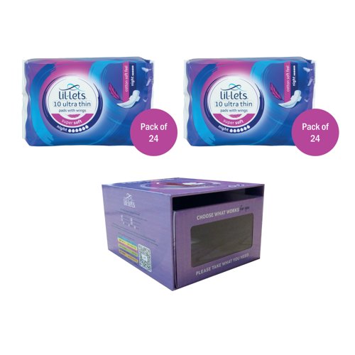 Lil-Lets Supersoft Sanitary Pads Night x10 Pack of 24 Buy 2 Get FOC Dispenser