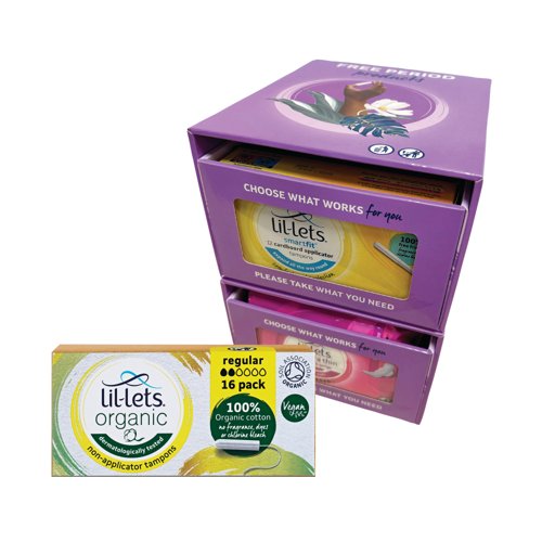Lil-Lets Organic Non-Applicator Tampons Regular x16 (Pack of 12) + FOC Dispenser